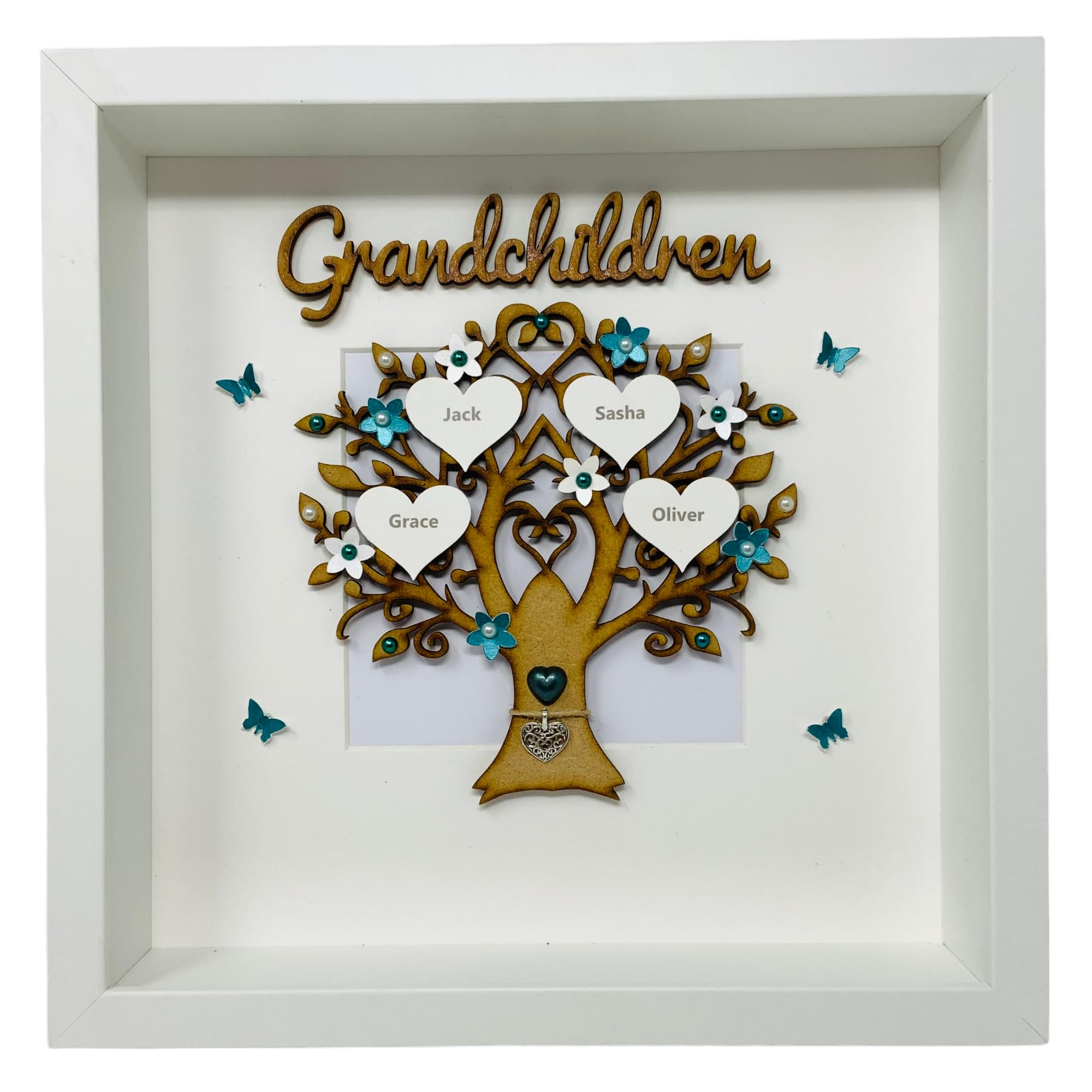 Personalised Grandchildren Family Tree 3D Box Picture Frame - 12 Colours To Choose - Up To 14 Names - Classic (Teal) — image 1