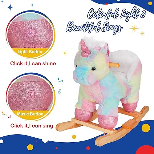 Miniatura 5 de Glow Guards Caballo mecedor de unicornio arcoíris con silla Muical iluminado unicornio de peluche para edades de 1 a 3 años, niños pequeños, bebés,
