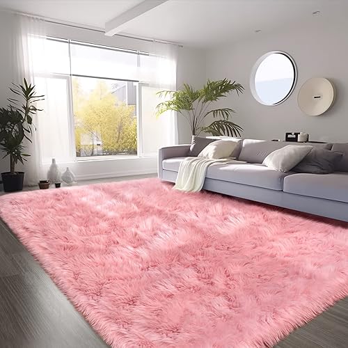 Miniatura 49 de SERISSA Alfombra suave y esponjosa de piel de oveja sintética, color beige, alfombra lanuda para el suelo del dormitorio, alfombra mullida