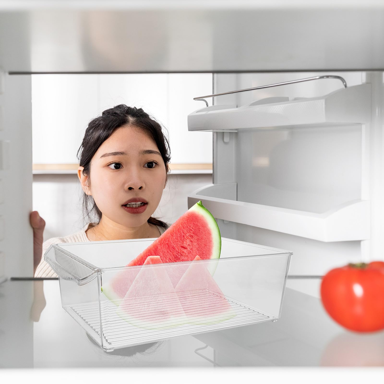 Lurrose Contenitore Frigorifero Trasparente Impilabile, Scatola la Conservazione della Frutta e Birra, Organizer Multifunzionale per Cucina e Congelatore, Cassetto a Strati