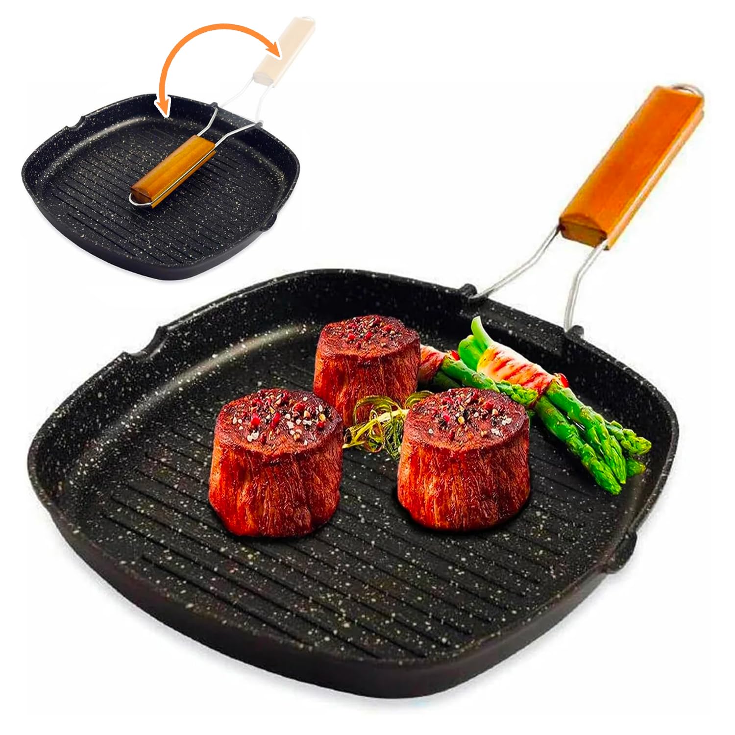 Poêle carrée antiadhésive idéale pour réussir vos steaks et légumes grillés