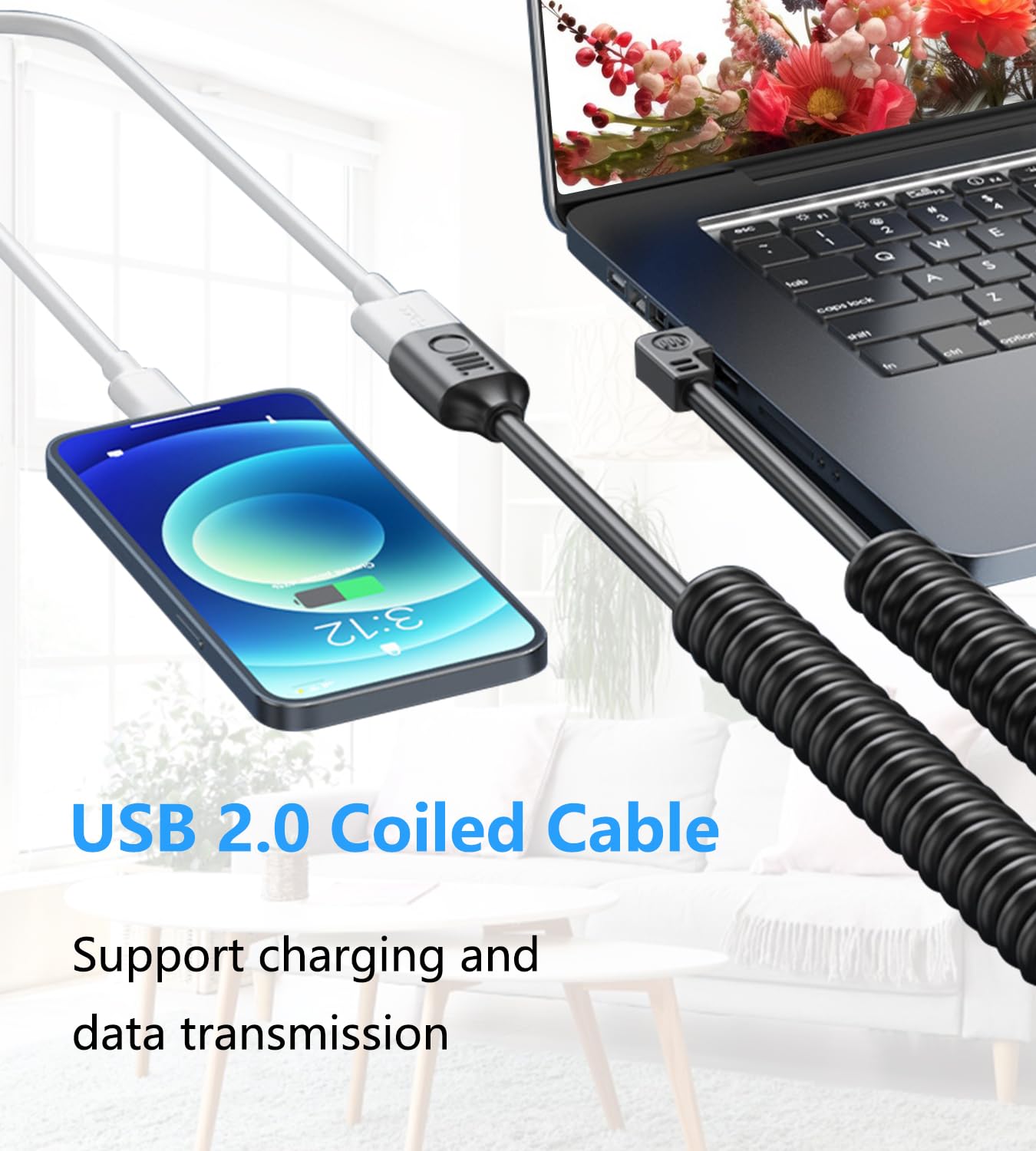 90 Grad USB 2.0 Spiralkabel – Stecker Auf Buchse, Rechtwinklig Für Maus, Tastatur & Mehr
