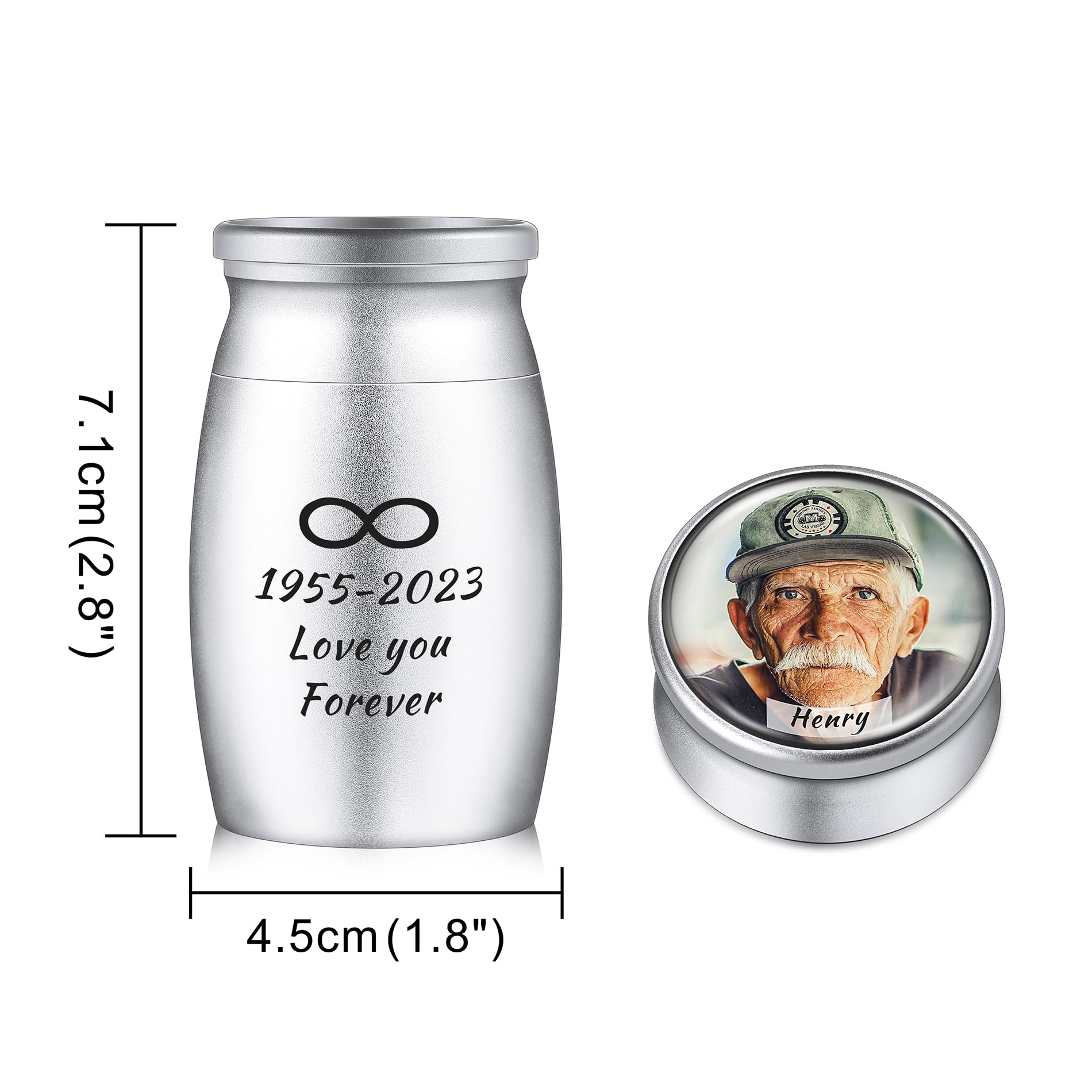 Personalizado Pequeño Cremación Cenizas Titular Urna de Aluminio Tapa de Cristal con Foto/Nombre Grabado Cenizas Keepsake para Humanos Mascota Perro Gato (Plata)