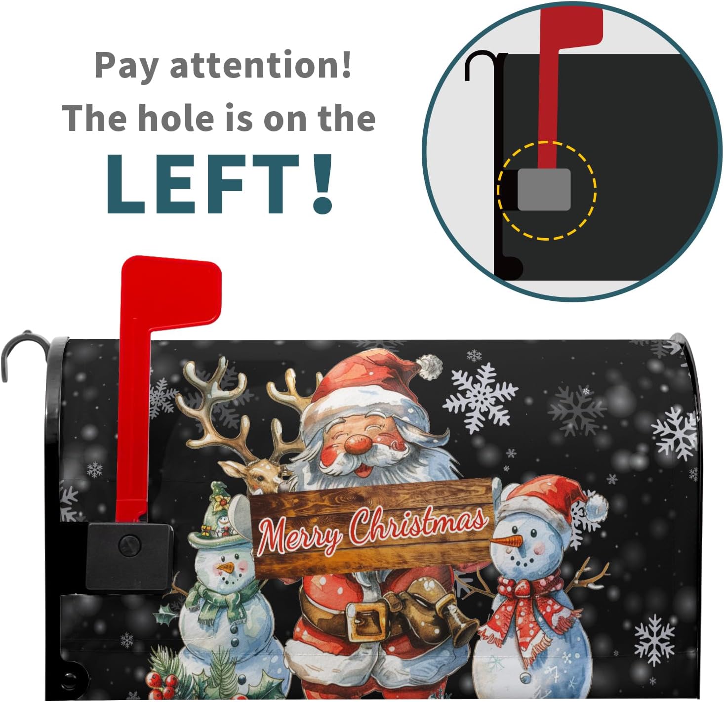 Merry Christmas Mailbox Cover Magnetic Snowman Santa Claus Reindeer Decorative Letter Post Box Cover Large Size 25.5x21 Inch Happy Holiday Xmas Black Post Wraps for Home Outdoor Garden Yard Decor