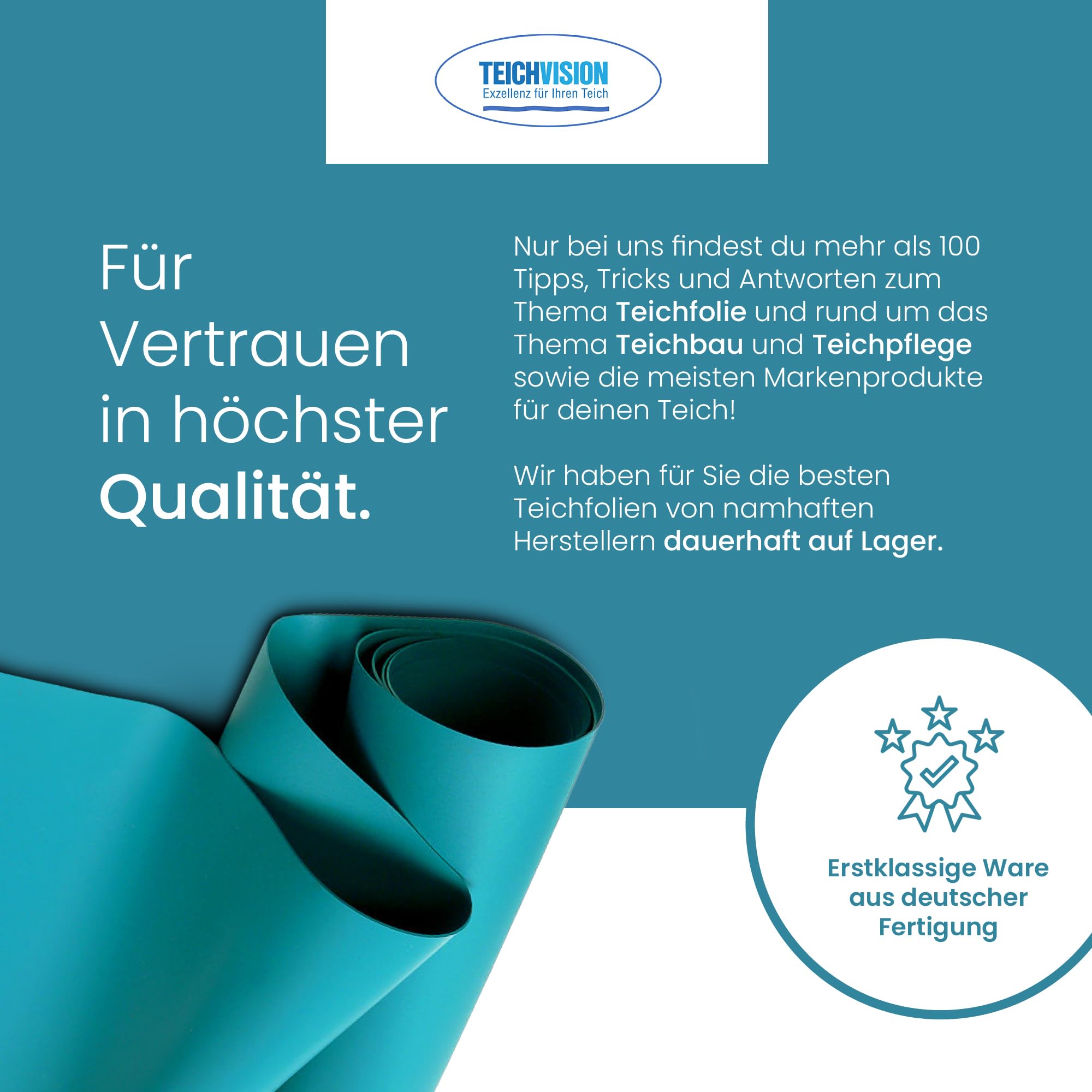 TeichVision - Premium PVC Teichfolie türkisblau - Stärke 1 mm - 2 m x 1,5 m/PVC Folie türkisblau geeignet für Teiche, Biotope, Naturschwimmbäder