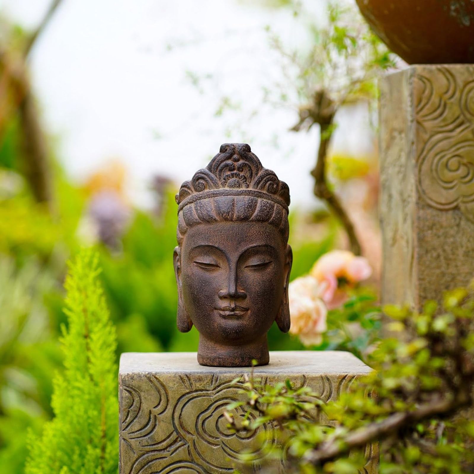Estatua de cabeza de Buda para Meditaciones Sala Y Altares Espirituales Resinas Mejora Color Piedra Adorno Budista Figuras