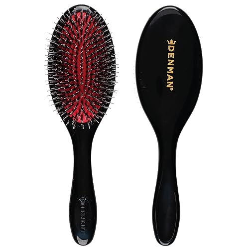 Denman Cushion Hair Brush (Medium) with Soft Nylon Quill Boar Bristles -Detangle and shine, adds gloss and shine to the hair, gently smooths and detangles curls and fly-aways – Black, D81M - D81M Medium - Black