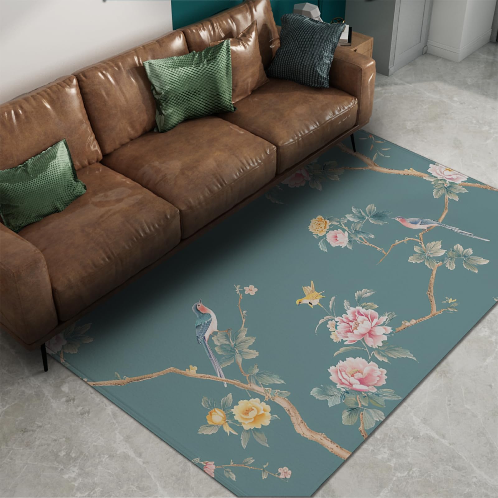 Niebieskie dywaniki do sypialni salonu kolorowa piwonia dywan uroczy ptak wycieraczka do wewnątrz dywan podłogowy narzuta dywaniki z gumowym spodem 80 x 150 cm