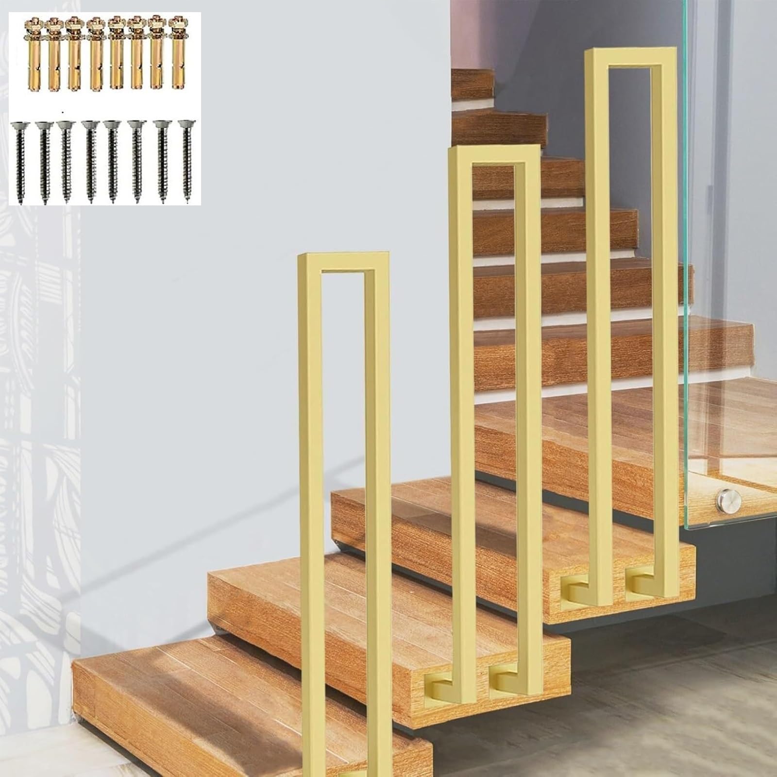 Zyntho Gold Side Mount Indoor Stair Railings, Railings For Outdoor Steps, 35-100Cm U-Shape Stair Railing Guardrail, For Indoor And Outdoor Garden Attic Steps Decoration Staircase Handrails(45Cm/1.4Ft)