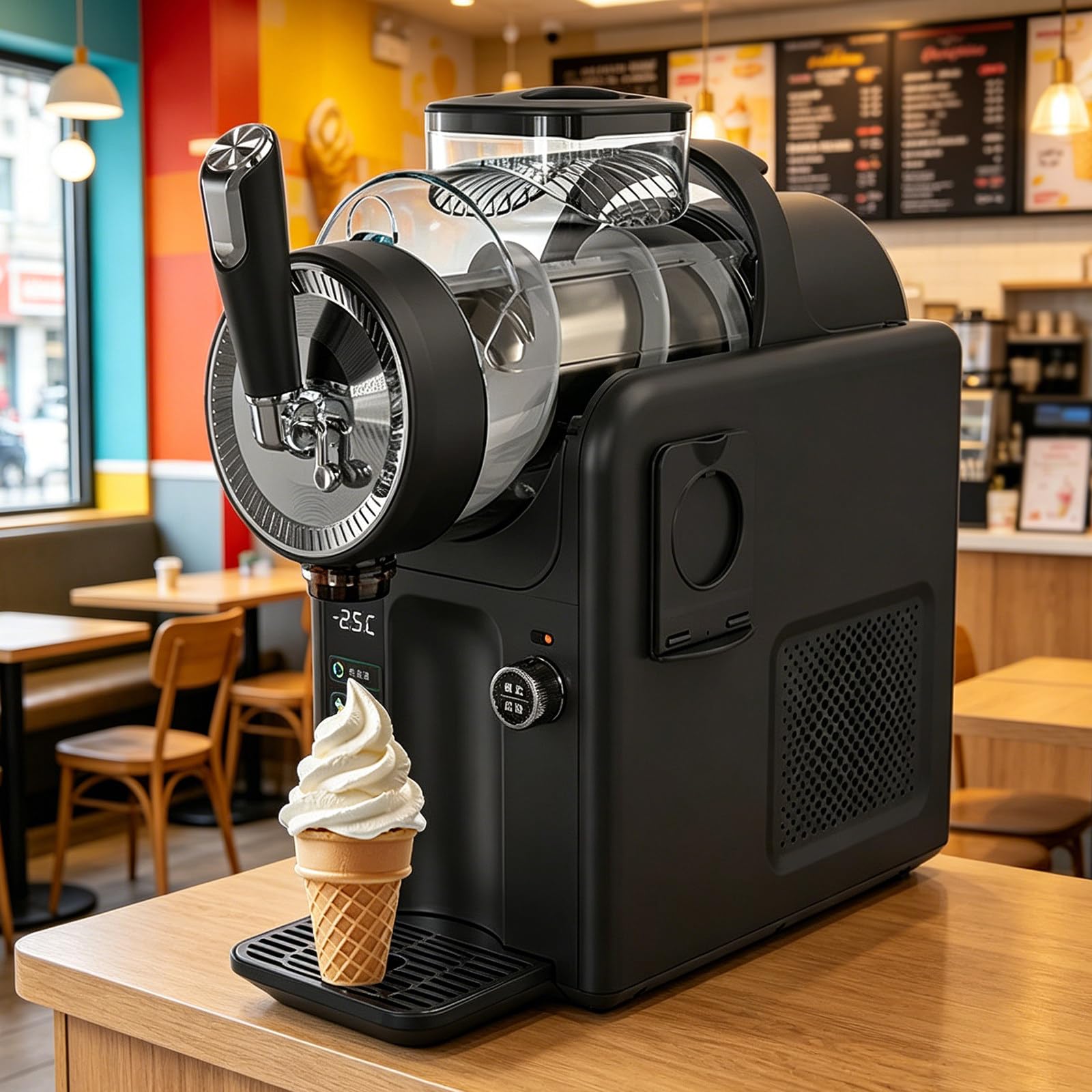 AityBuy 5-in-1 Drink & Soft Serve Ice Cream Maker,Self-Chilling Slushy Maker with 2L Capacity, No Ice Needed, 5 Preset Modes, Self-Cleaning, 12-Hour Autonomy Black