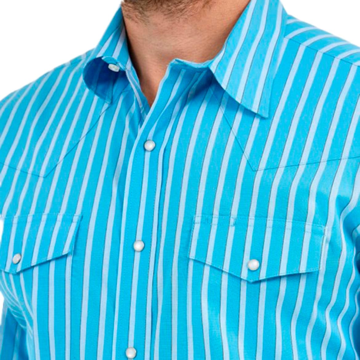 Wrangler Mens Blue Stripe Wrinkle Resist Long Sleeve Shirt