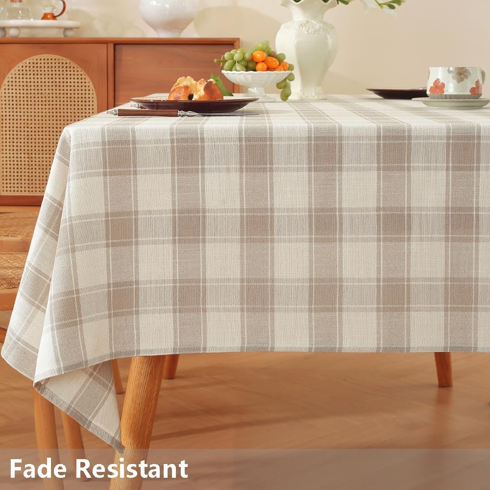 TruDelve Cotton Tablecloth Square Table Beige Checkered Tablecloths Fall Outdoor Tablecloth for Picnic Table Cover (Beige,70"x70",Square)