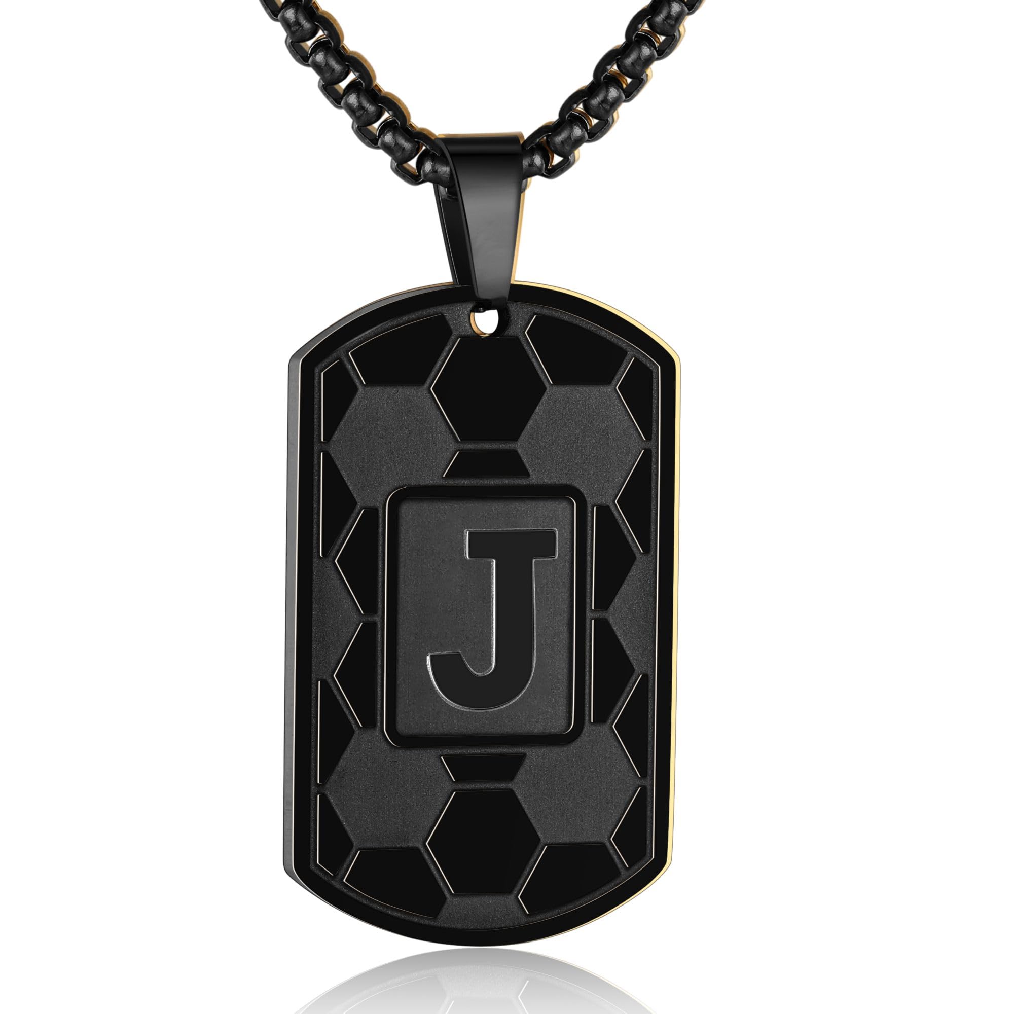 Soccer Initial A-Z Dog Tag Necklace for Men Soccer Charm Pendant Stainless Steel Chain 22+2 Inches Personalized Sports Athletes Jewelry Soccer Gift for Men