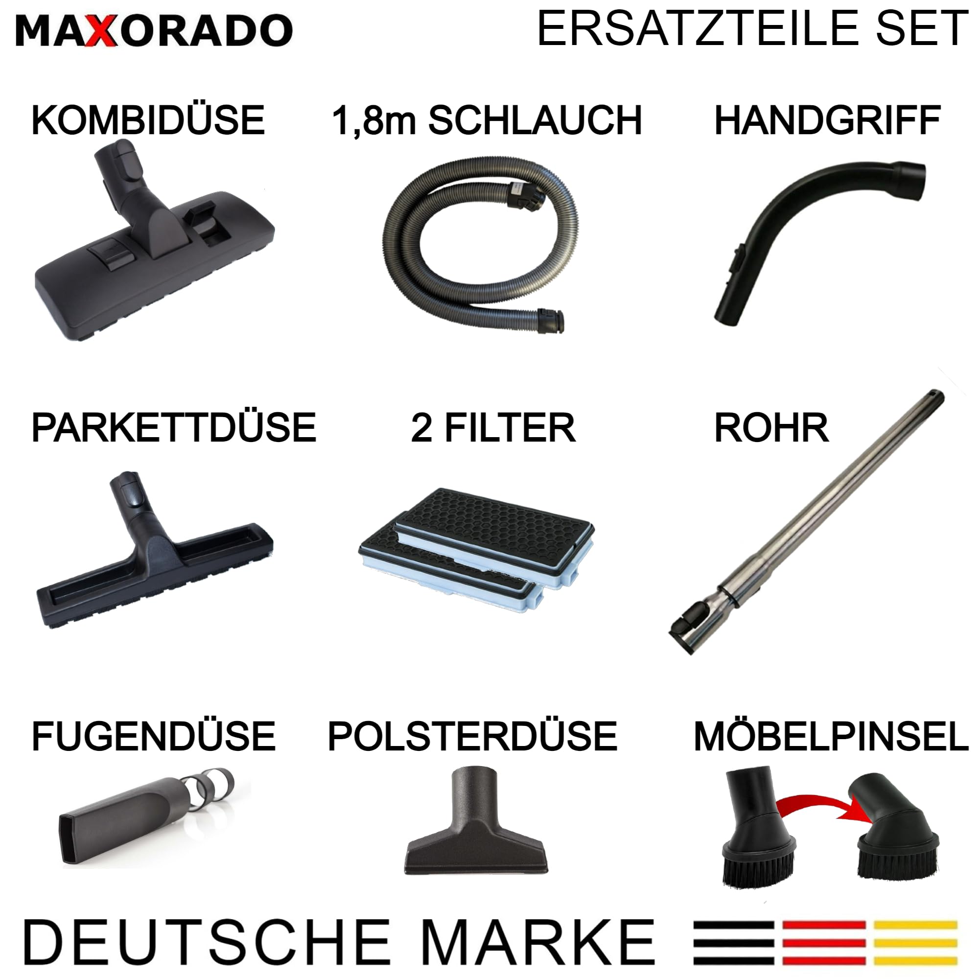 Ersatzteile Set kompatibel mit Miele Complete C3 S8 S8340 S8430 S8520 S8530 | Kombidüse + Rohr + Handgriff + Schlauch + Düsen + 2 HEPA Filter Zubehör S8710 S8730 S8790 Bodendüse Düse