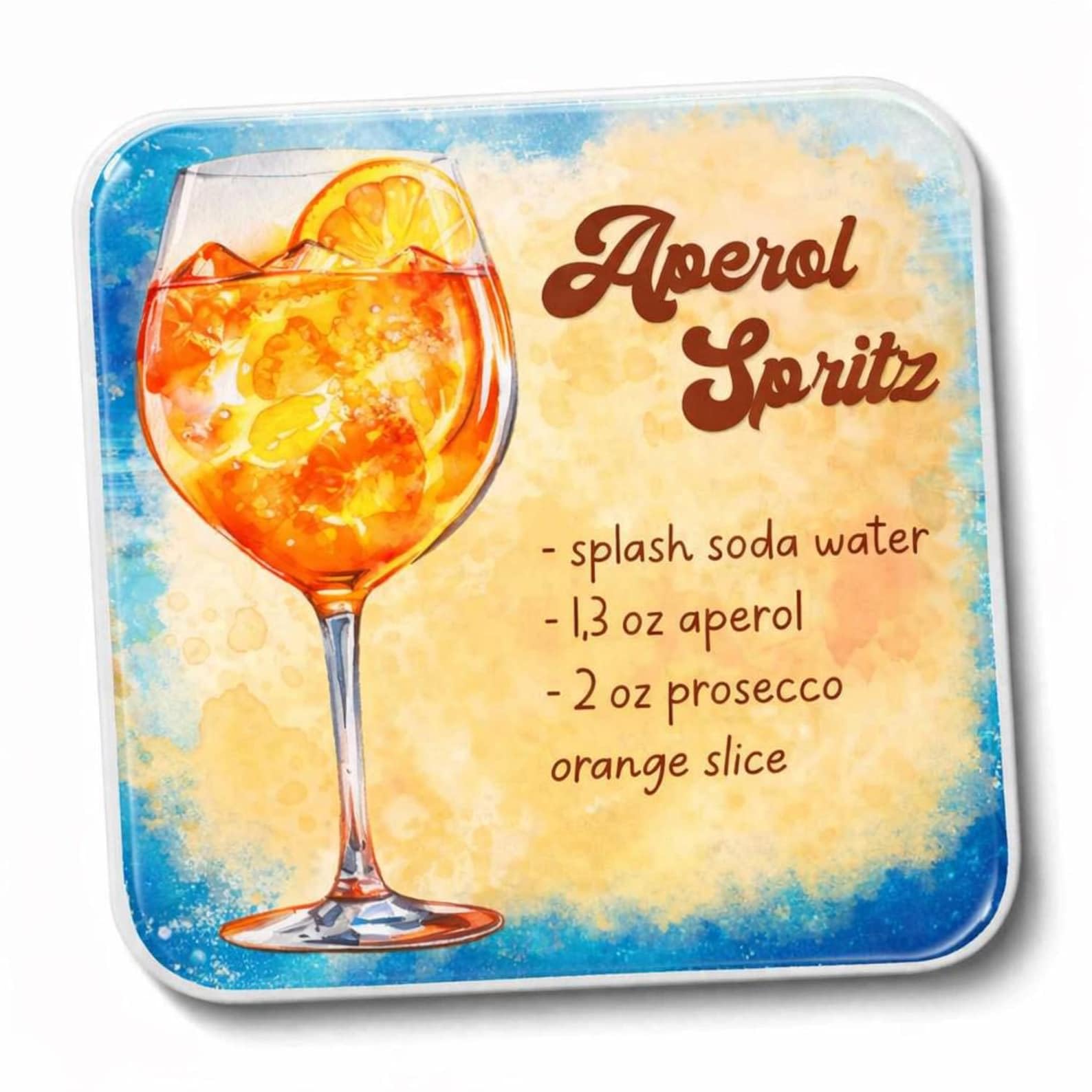 Half A Donkey Multicolor Aperol Spritz Recipe Coaster