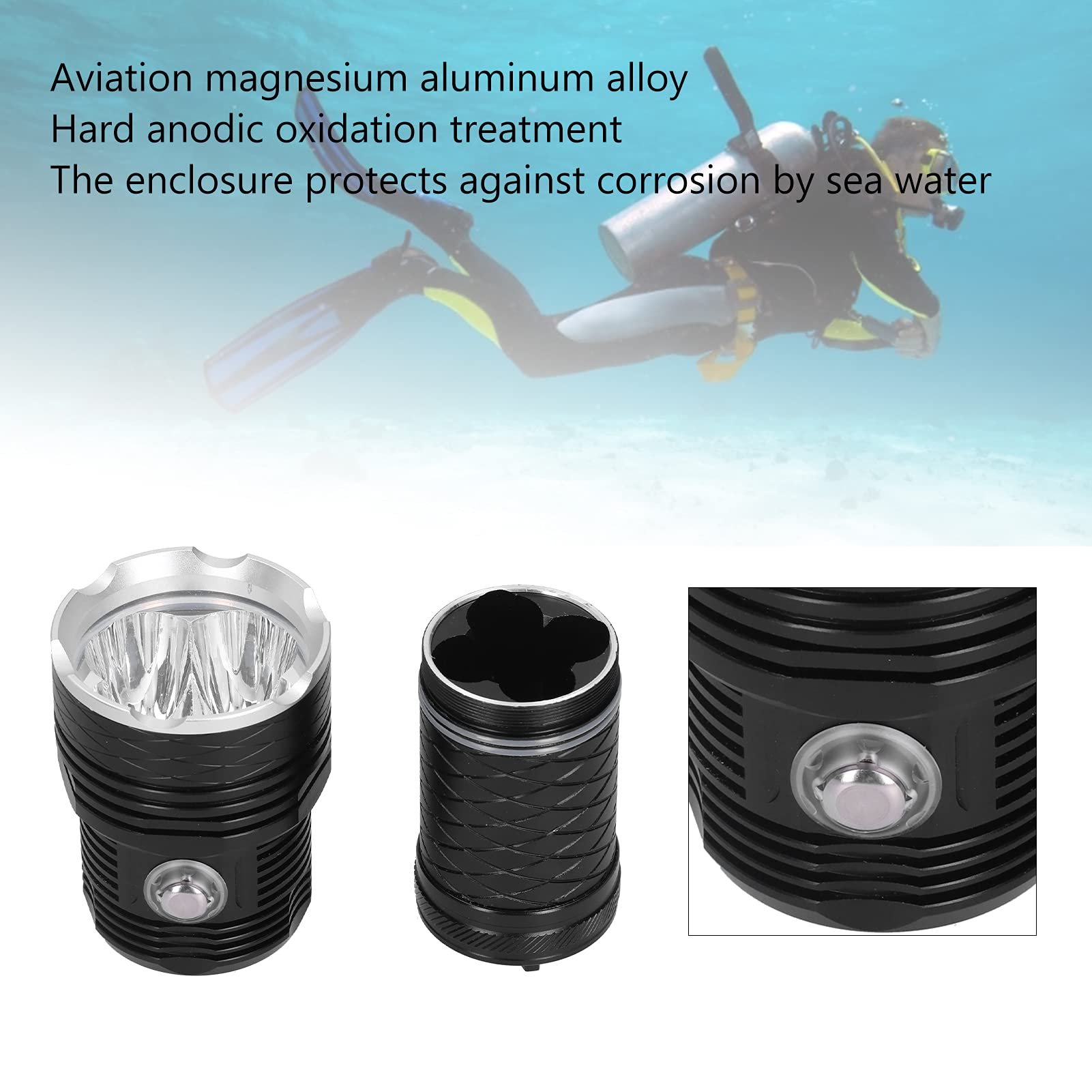Lampada Subacquea, Kit Torcia Sommergibile 80M IPX8, Lampada Subacquea a LED in Lega XHP70.2 per Subacqueo Pescatore Escursionista Accessorio di Illuminazione