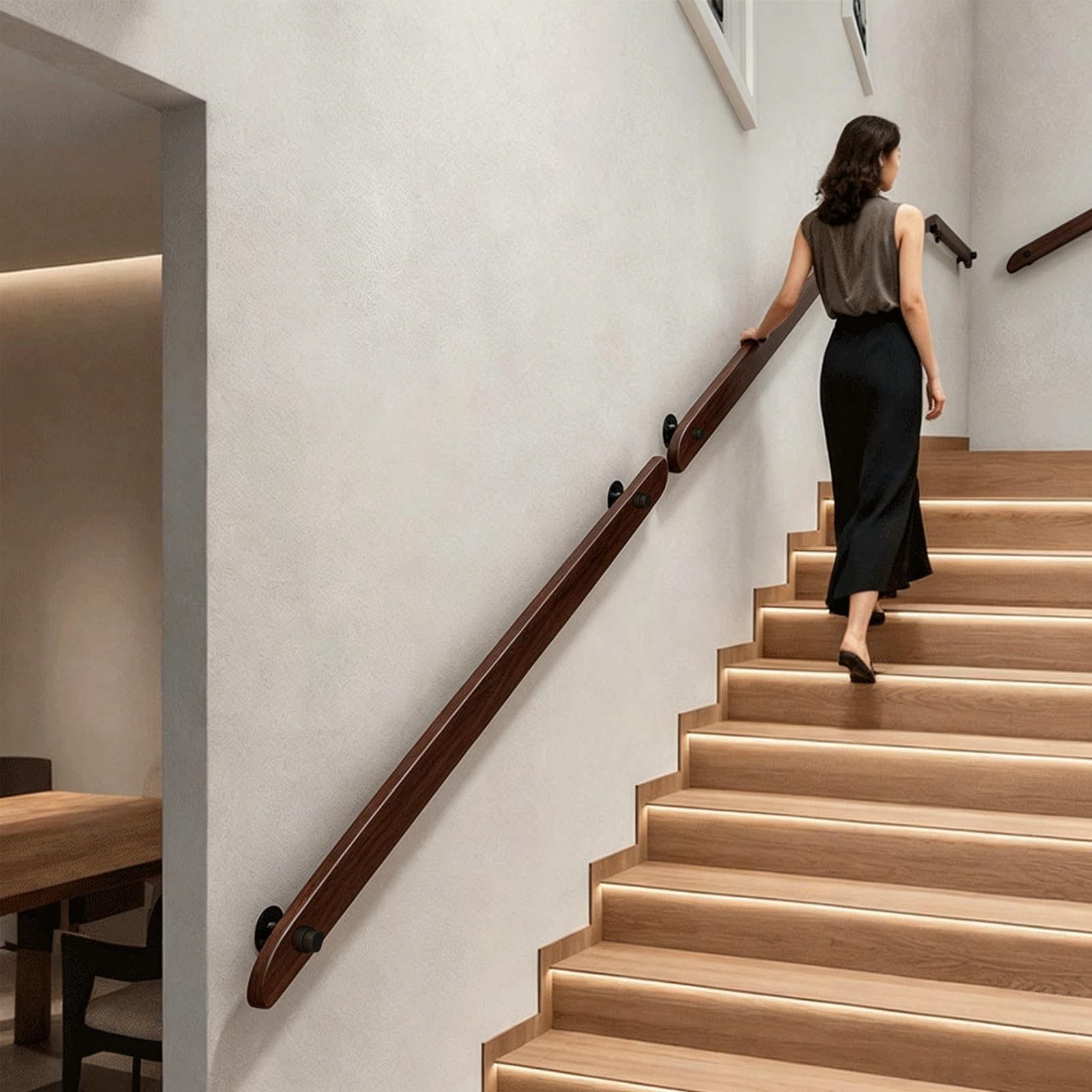 100cm/3.3ft Wall Mounted Wooden DIY Stair Handrail,Non-Slip Safety Rail for Indoor Stairs & Hallways Minimalist Hallway handrails(Deep Walnut Color,50cm/1.6ft)
