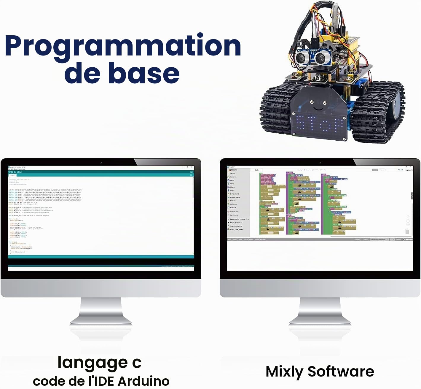 KEYESTUDIO Mini Robot de réservoir Smart Car Kit de Suivi par ultrasons et lumière Infrarouge Télécommande électronique DIY Kit robotique pour Enfants et Adolescents Compatible iOS et Android