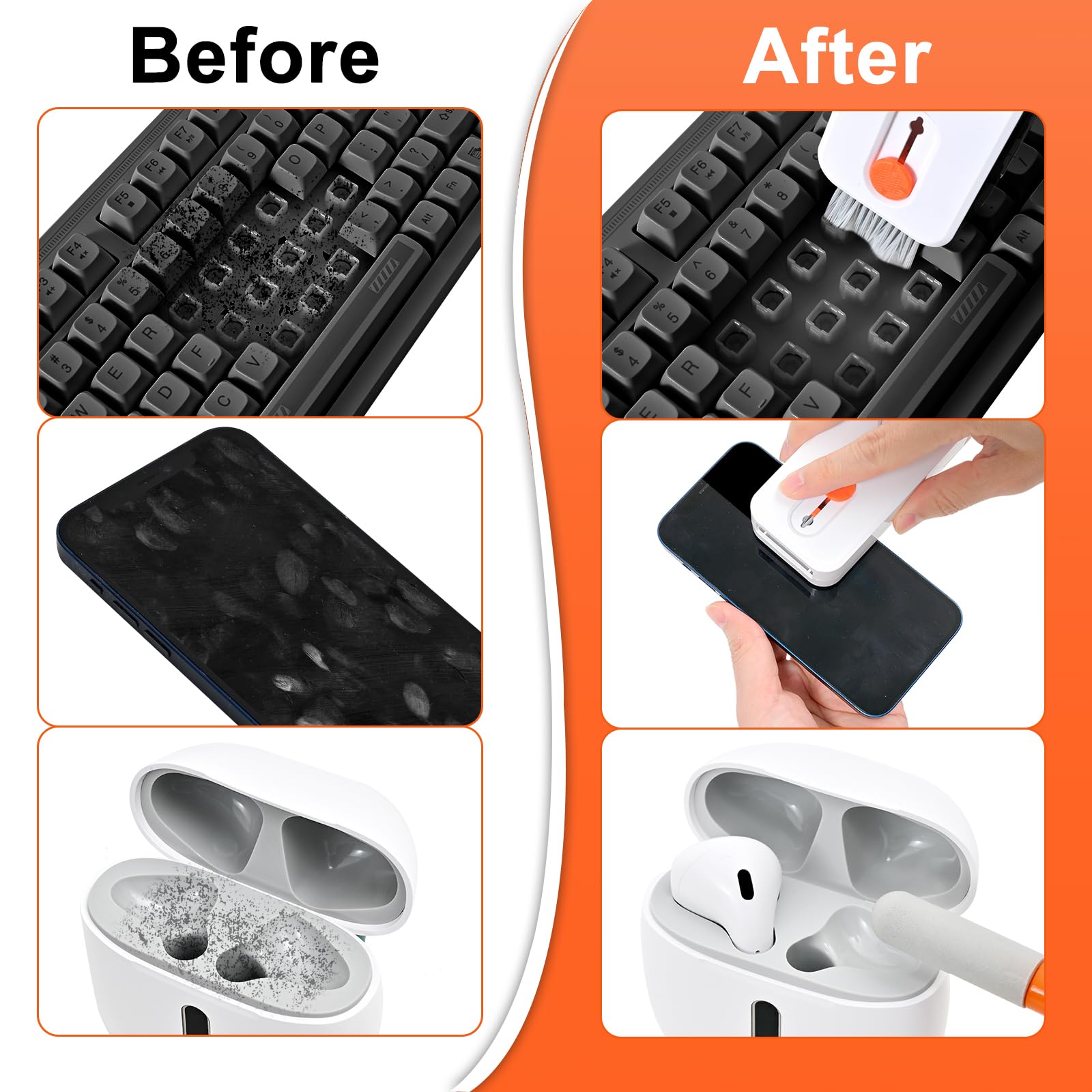 Kit per la pulizia della tastiera del computer portatile, kit di pulizia della tastiera con spazzola retrattile per tastiera e penna di pulizia multifunzione per MacBook, iPad, iPhone, tablet, PC,