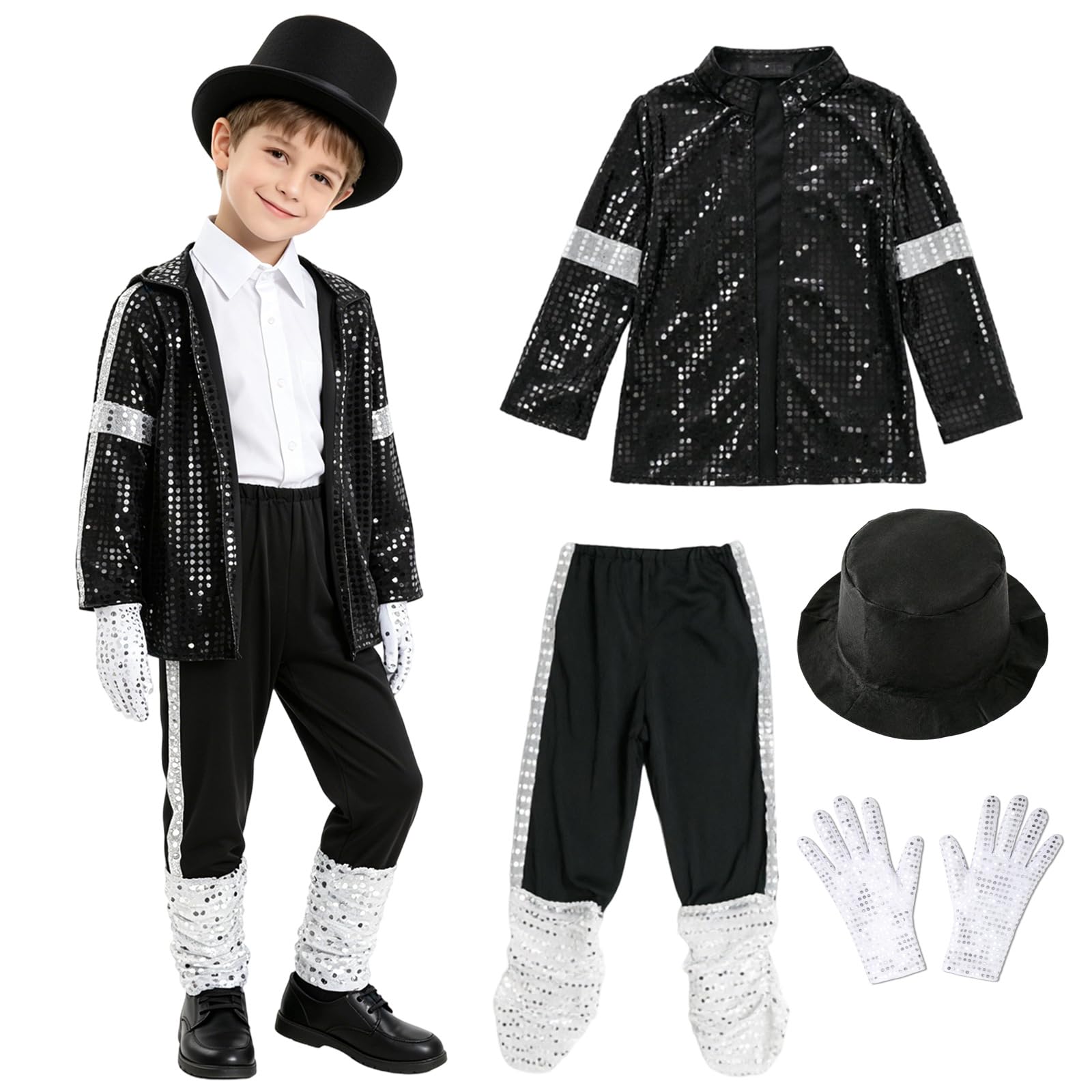 Kids Pop Star Costume Cosplay 80s Disco Kid Set Halloween Boys Fancy Dress Retro Jacket Party Stage Performance Dresses Outfit - Image 2