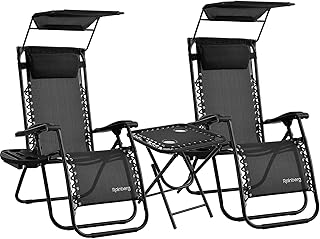 Rainberg Zero Gravity Chair with Canopy Shade and table, Outdoor & Garden Sun loungers, Reclining & Folding Chair with Cup Holder, Headrest Pillow, outdoor chair (2 Pack Chairs with Table)