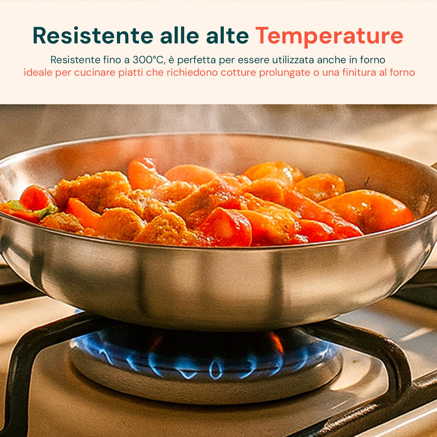 Wintem Wok Saltapasta 32cm in Alluminio Riciclato e Manico Ergonomico in Acciaio Inox - Doppio Fondo Brevettato 16,6cm e Adatto a Tutti i Tipi di Piani Cottura - Resistente fino a 300°C