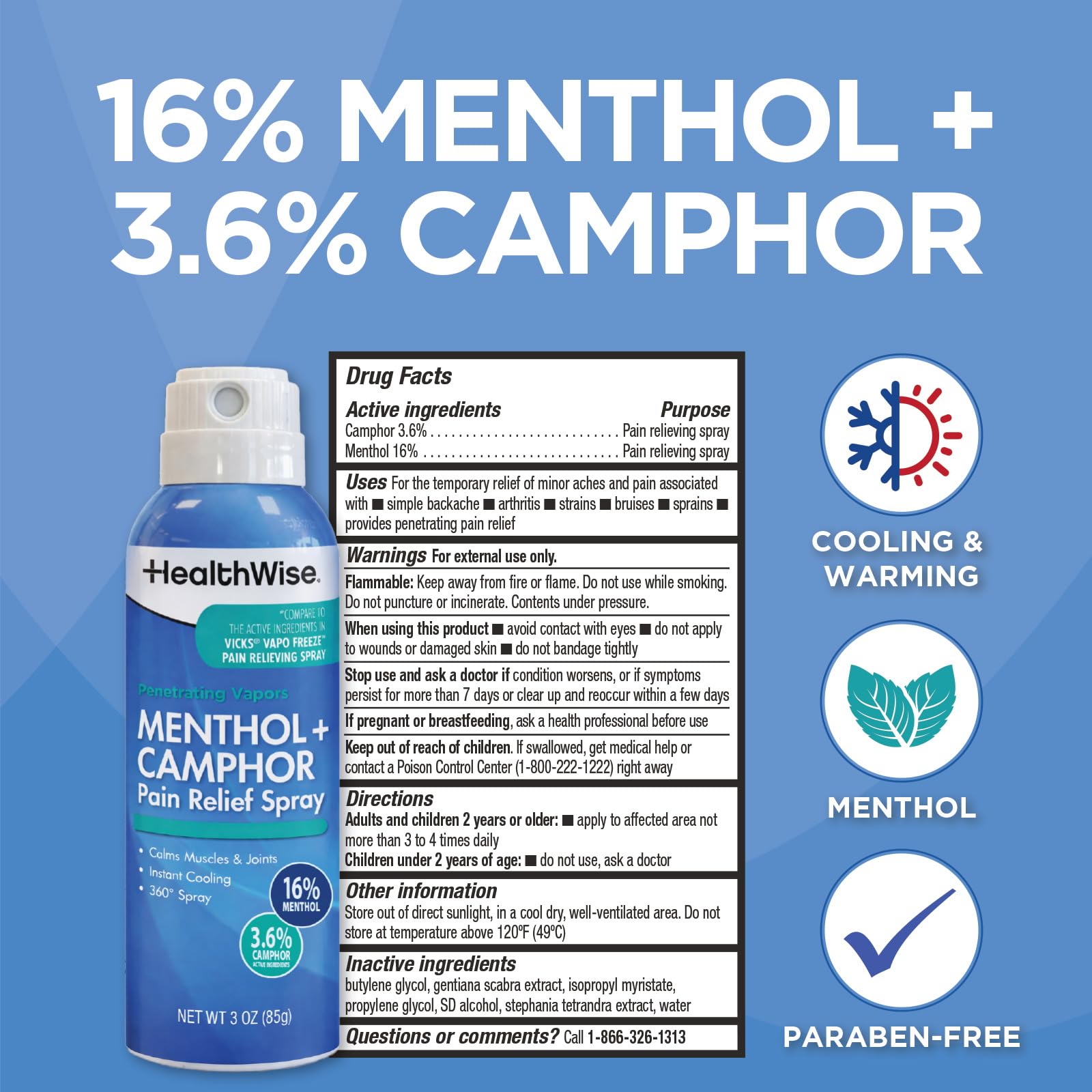 HealthWise Menthol + Camphor Pain Relief Spray, 3 oz, 16% Menthol — Amazon image 2