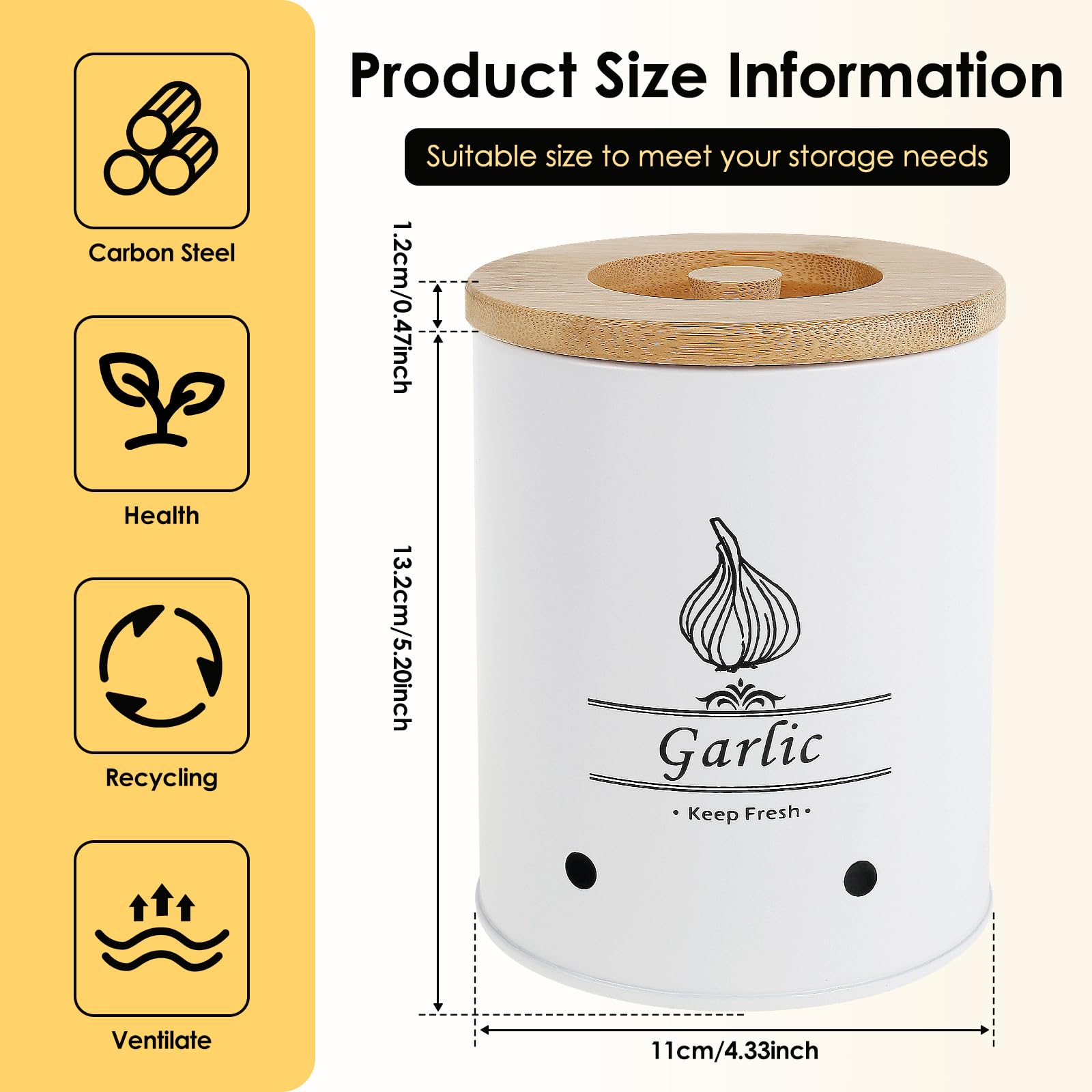ZLHETWT Large Ceramic Garlic Keeper, Farmhouse Style Garlic Storage Box with Wood Lid, Ventilated Garlic Saver, 2.3L, White