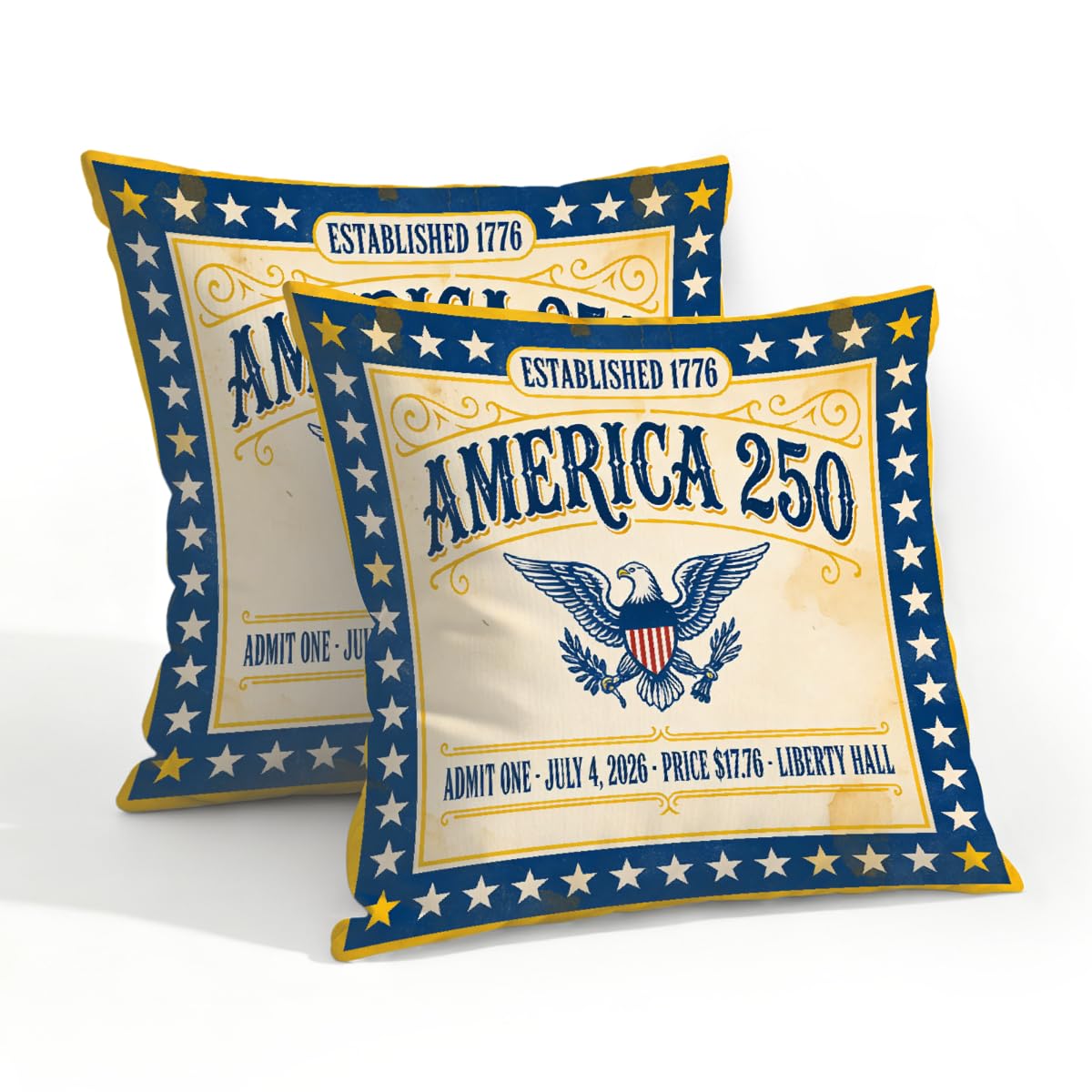 Outdoor Pillow Covers Waterproof Pillowcases 20x20in Set of 2 American Independence Day Stars 250th Decorative Throw Cushion Case for Couch Sofa Garden Patio Furniture