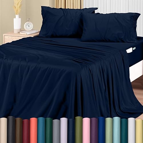 Utopia Bedding Pack of 08 Bed Sheets Set (King-Navy)