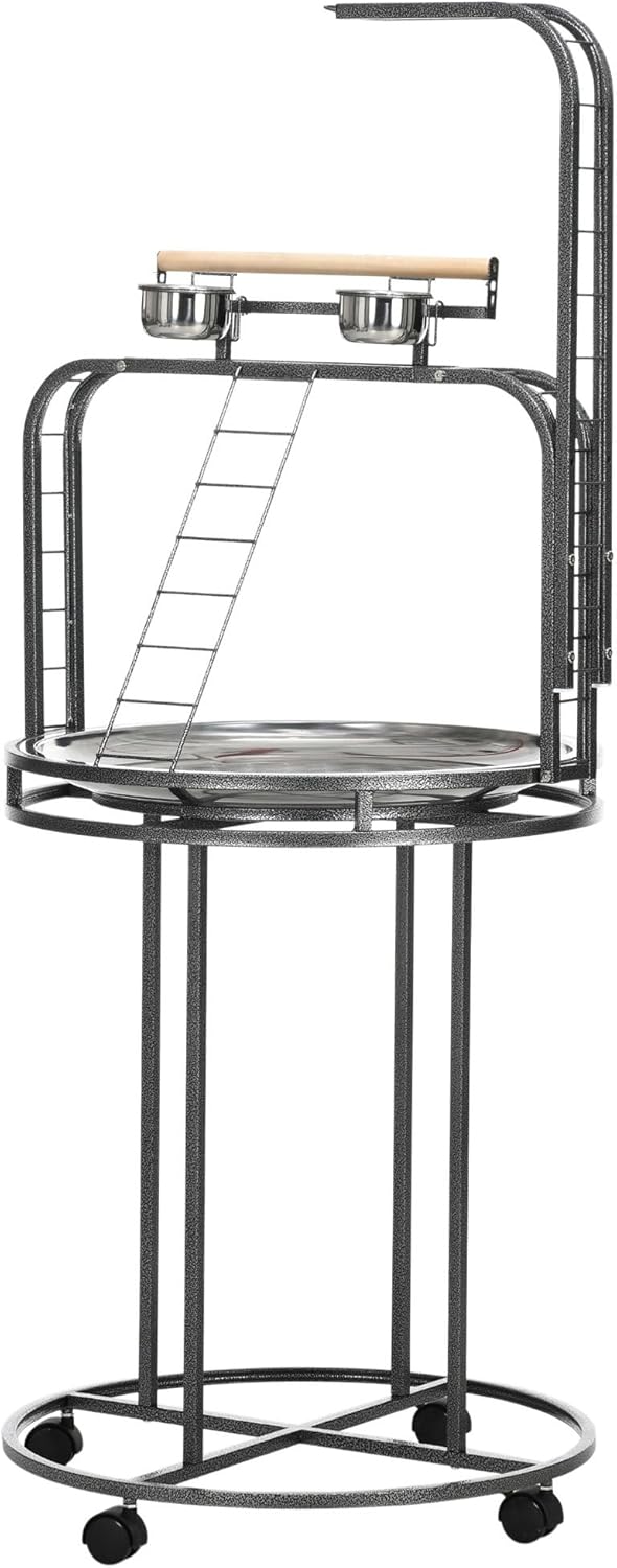 3Ladders 34x13x40inch 5 Pounds Capacity Bird Perch with Toy Hook Durable Natural Eco-Friendly Solid Wooden SlateGray