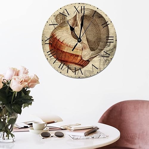 Miniatura 262 de ArogGeld Reloj de pared con diseño de estrella de mar antigua francesa, de cloruro de polivinilo, con números romanos, de 10 pulgadas, funciona