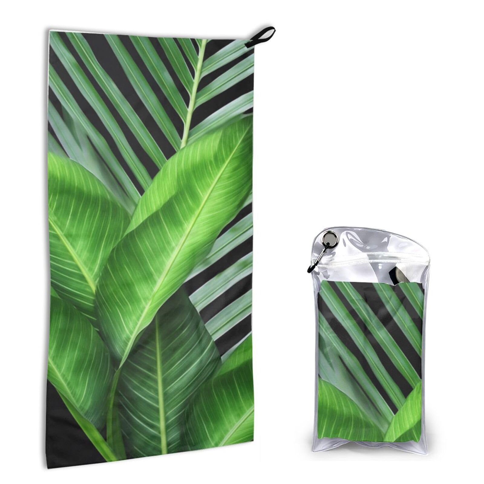 BWWHCCTI Quick Dry Hand Towel With Bag - Green Palm Leaf Printed Super Absorbent Face Cloth Microfiber Travel Sports Towels 40x80cm