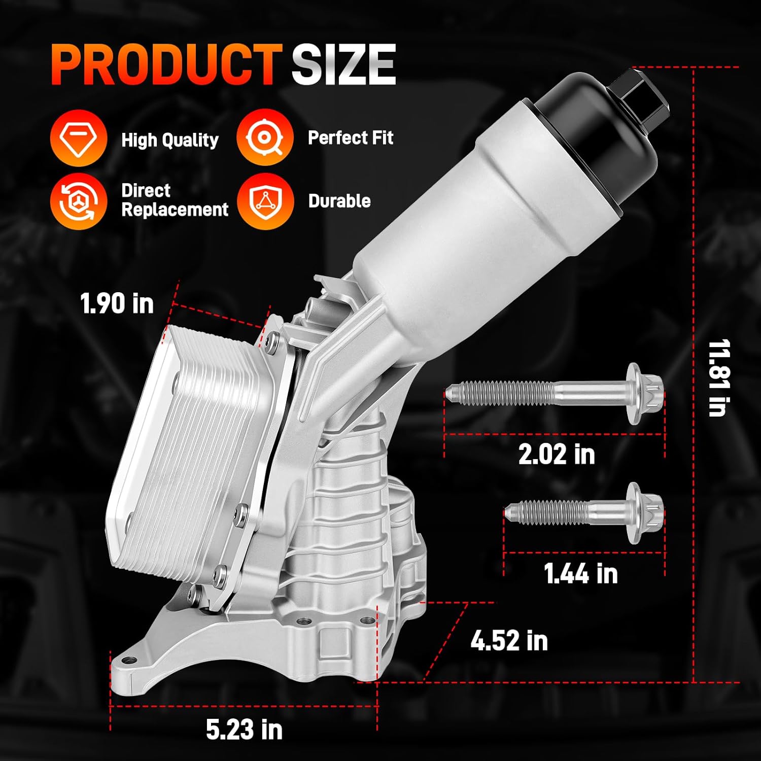 11428580414 Upgrad Aluminum Engine Oil Cooler Filter Housing Assembly w/Filter, Gasket & Sensor Compatible with 2019-2025 BMW X3 X4 Z4 230i 330 430i 530 B48 2.0L L4 Replace# 11428651710 11428580415