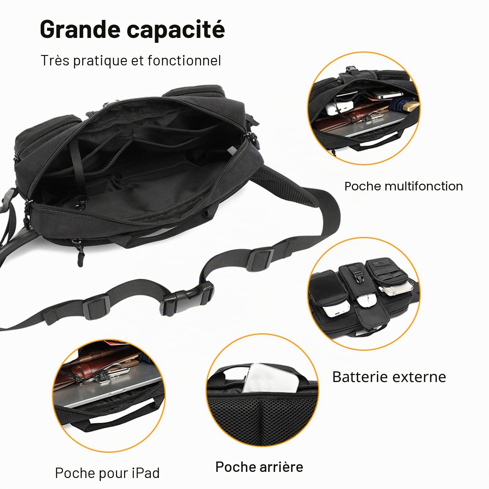 FANDARE Sac Banane Bandoulière Militaire Poitrine Sport Homme - Course Randonnée Cyclisme Jogging Noir