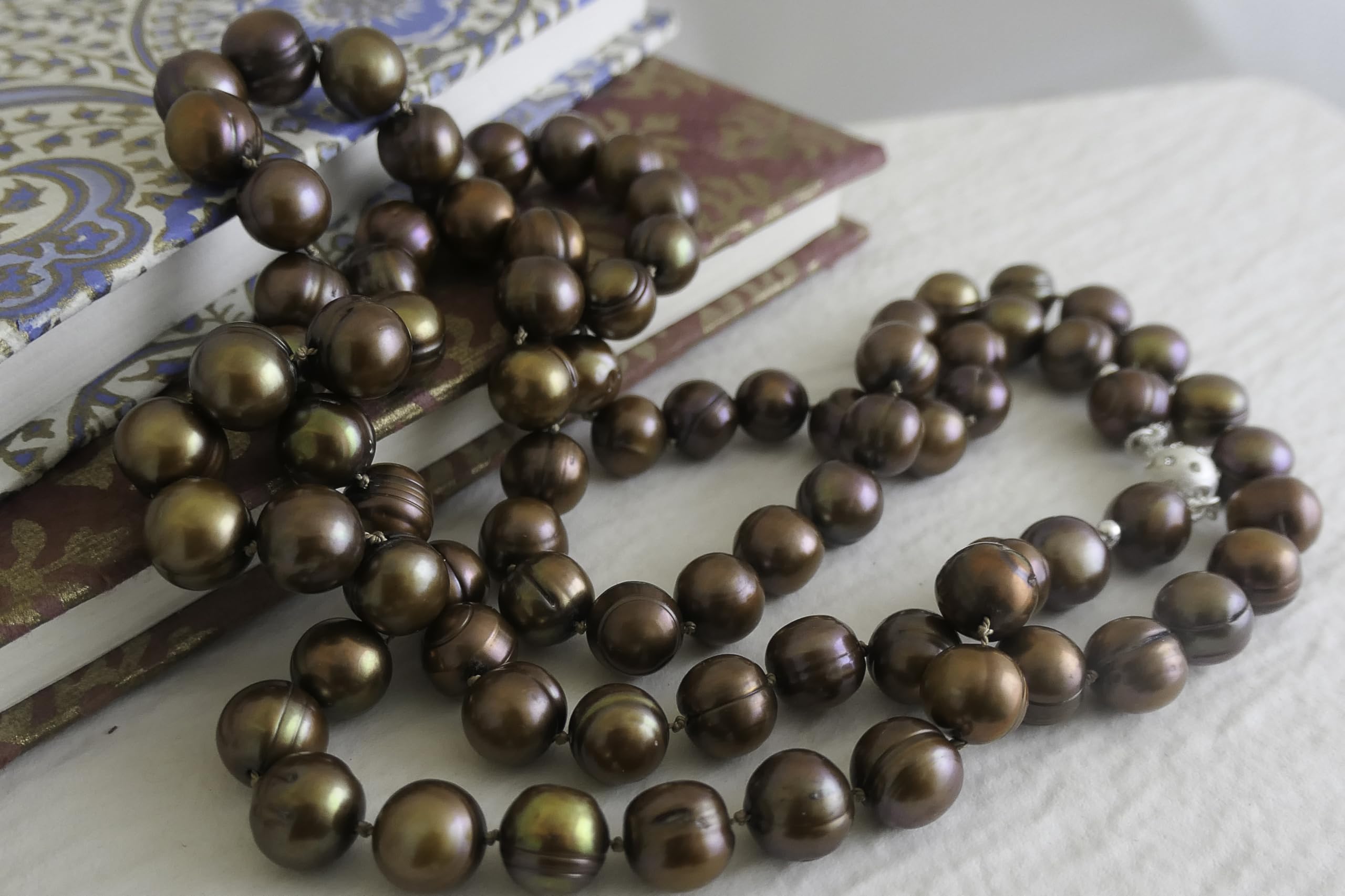 Collana lunga di perle donna Perle di coltura d'acqua dolce marroni
