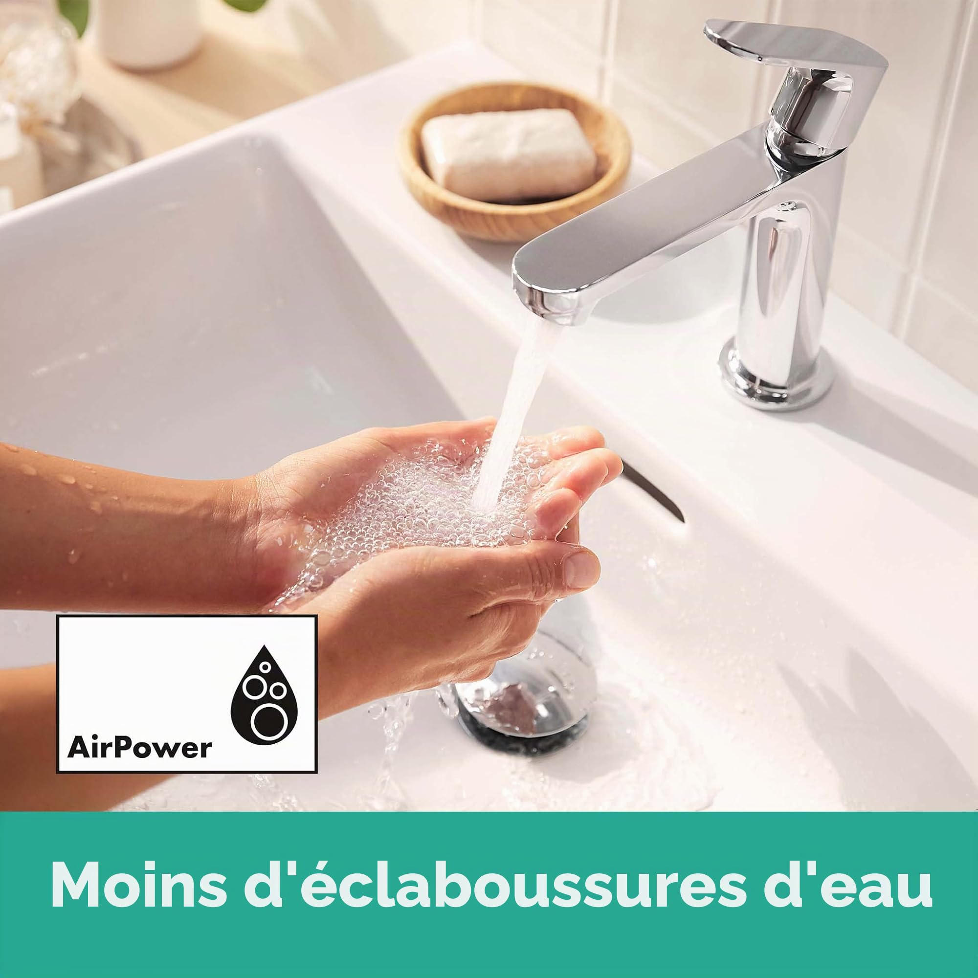 hansgrohe Rebris S - Mitigeur de lavabo sans tirette ni vidage, économie d'énergie (CoolStart), Robinet de salle de bain avec hauteur sous bec 109 mm, économie d'eau (EcoSmart), 72520000