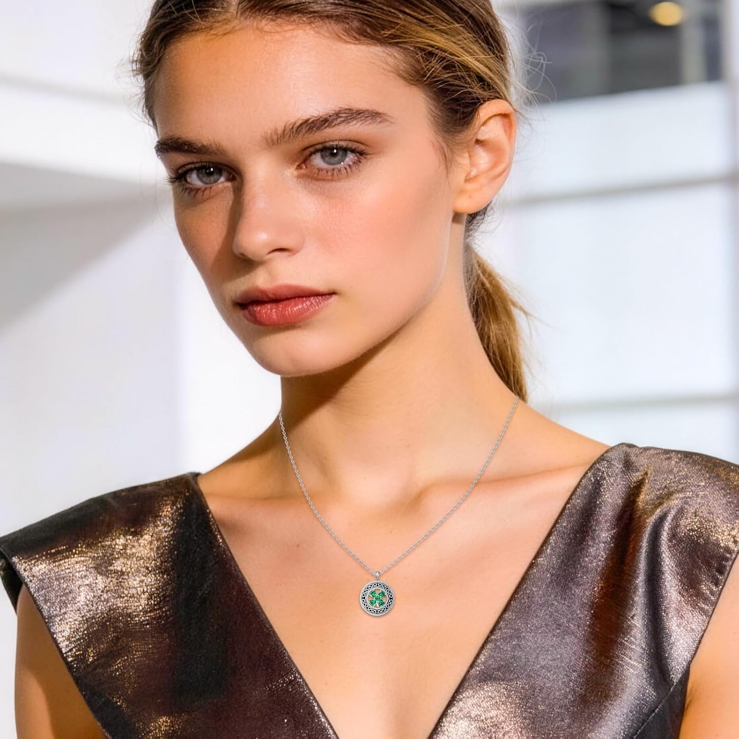 St Patricks Day Accessories Clover Necklace For Women Sterling Silver Shamrock Necklace Celtic Knot Dangle Jewelry Valentine Mothers Day Irish Shamrock Gifts - Image 2