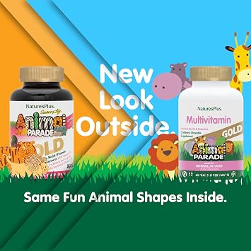 NaturesPlus Animal Parade Gold Multivitamin Childrens Chewables - Watermelon Flavor - 120 Animal-Shaped Tablets, Pack of 2 - Vitamin D3, K2 & Probiotics - Vegan, Gluten Free - 120 Total Servings