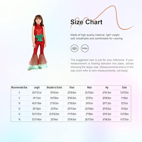 Kids Girls Christmas Dance Performance Leotard Jumpsuit Sleeveless Sparkle Sequins Flared Jumpsuit Red 16 Years