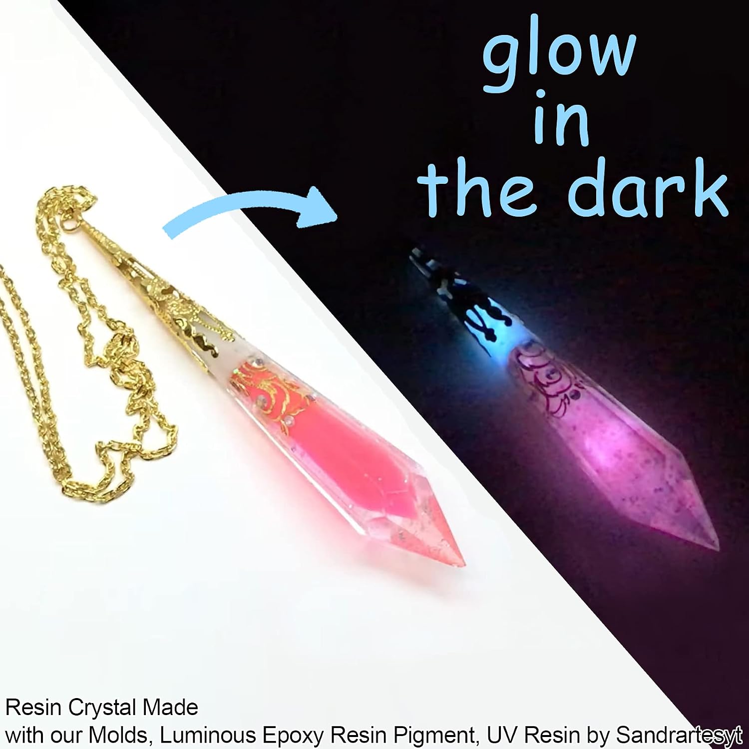 FUNSHOWCASE Pendulum Crystal Point Resin Silicone Molds 12-Count Jewelry Casting 220-Kits Set Filigree Cone Caps, Necklace Chains, Screw Eye Pins, Open Jump Rings
