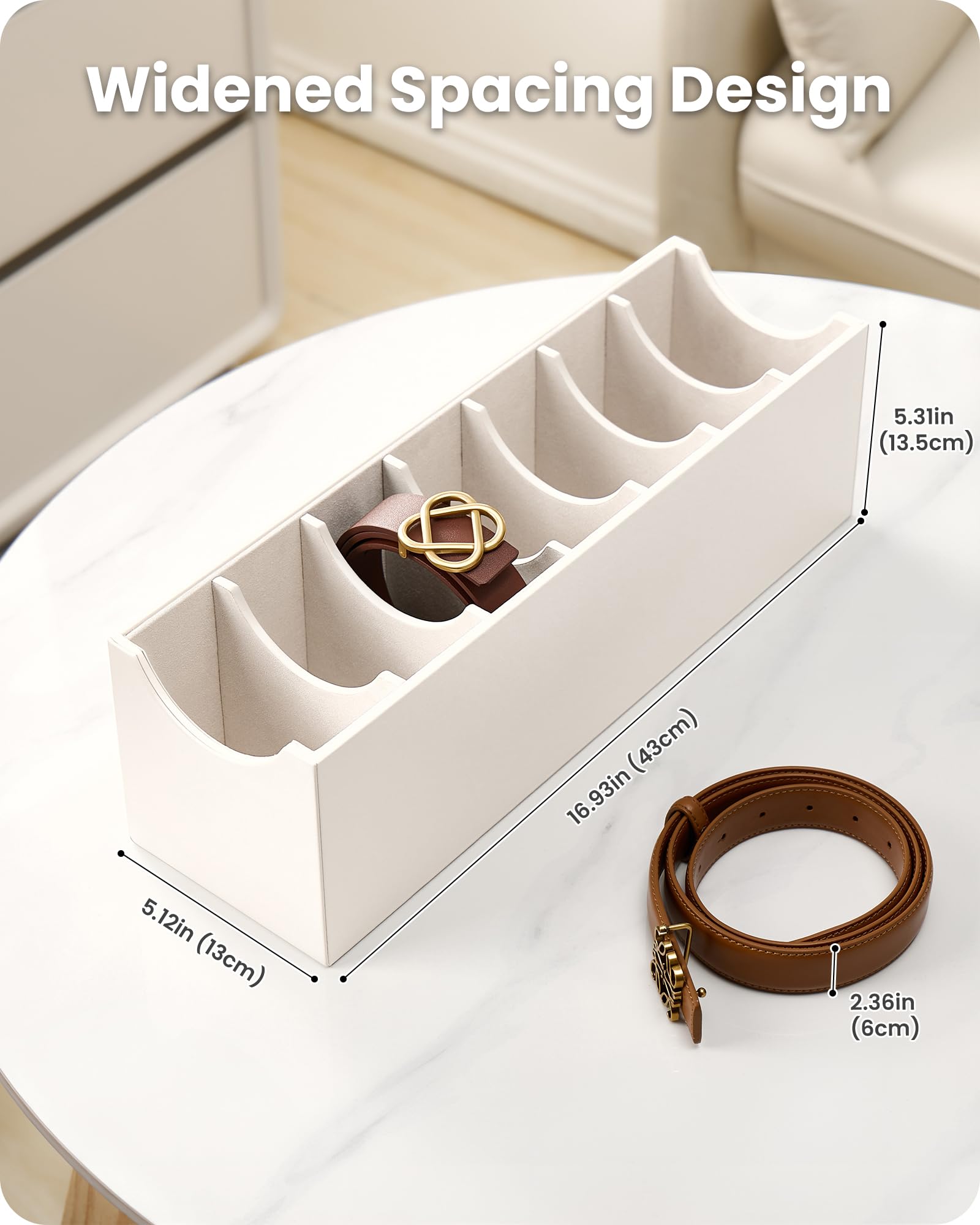 Lolalet 7 Fächer Gürtelhalter, Gürtel Aufbewahrung Gürtel Aufbewahrungsbox für Closet Drawer, Gürtel-Belt Organizer für Herren -2 Packungen, Creme