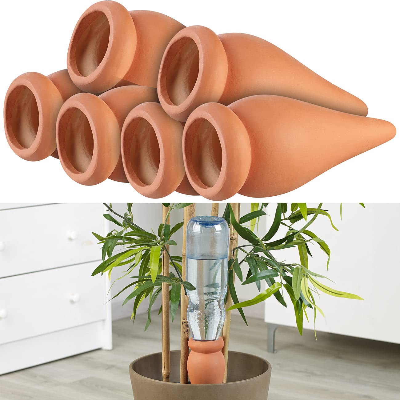 Royal Gardineer Wasserspender Pflanzen: 6er-Set 2in1-Terracotta-Wasserspender für Topfpflanzen (Blumentopf, Blumen, Olla)