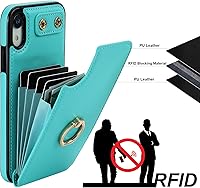 Vista 5 de Folosu Funda compatible con iPhone XR con soporte para tarjetas, rotación de 360°, soporte de anillo de dedo con función atril, bloqueo RFID, piel
