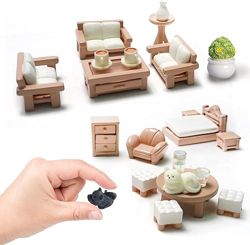 Miniatura 2 de Juego de 23 piezas de decoración de muebles de casa de muñecas, accesorios de bricolaje, incluyendo comedor, sentado, sala de estar, dormitorio,