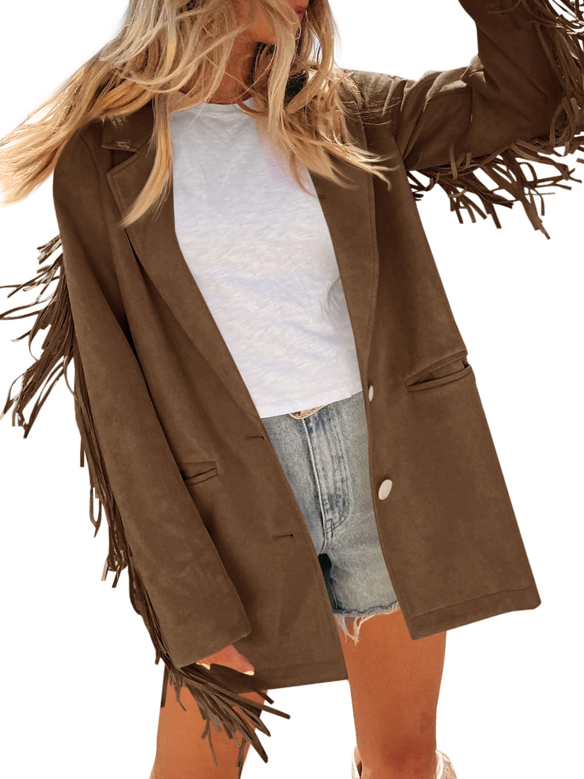 cicy bell Womens Faux Suede Fringe Jacket Casual Blazer Long Sleeve Lapel Button Front Suit Jackets-picture-22