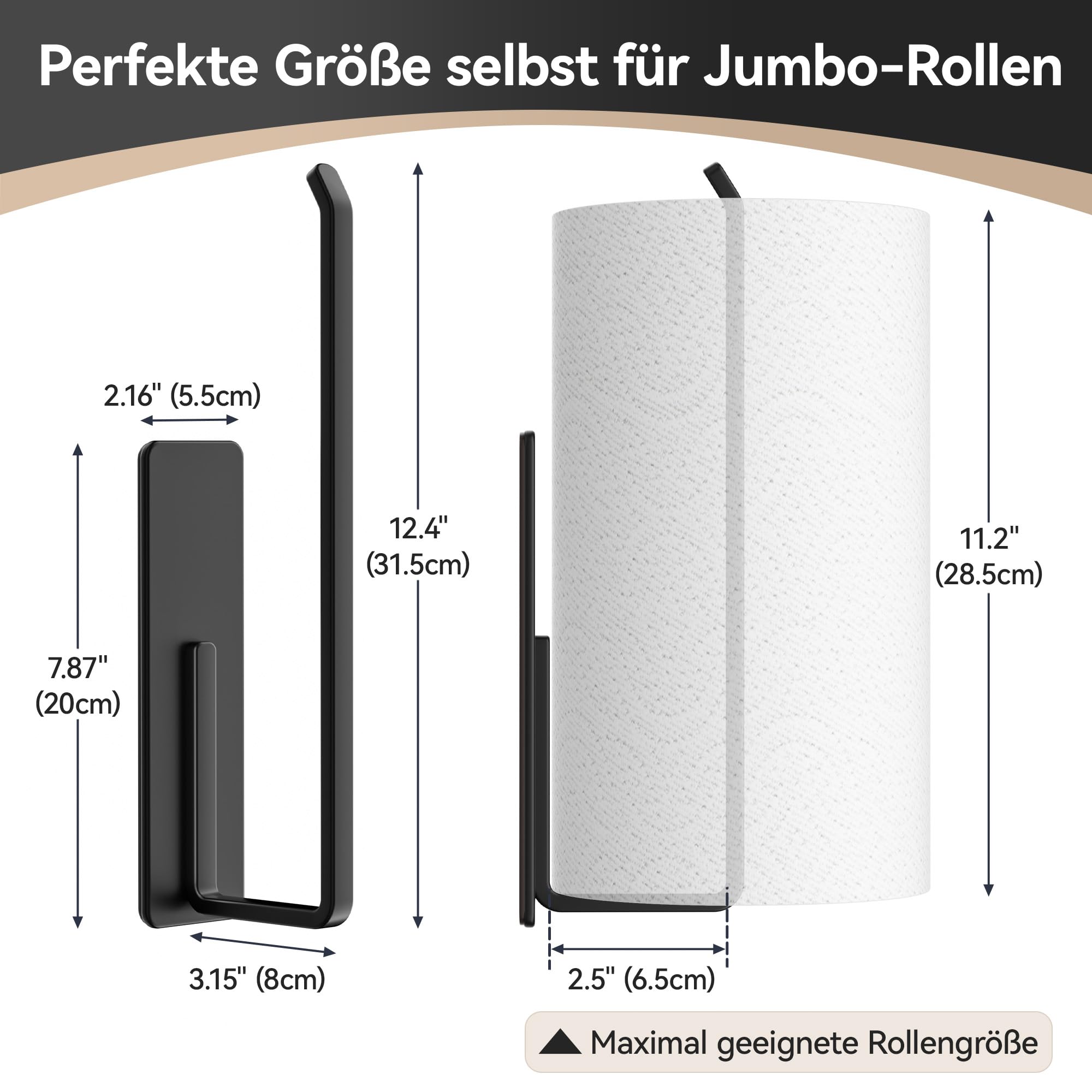 Extra starker magnetischer Küchenrollenhalter für Jumbo-Rollen, Schwarz, für Kühlschrank, Waschmaschine, Wohnwagen und Grillwagen
