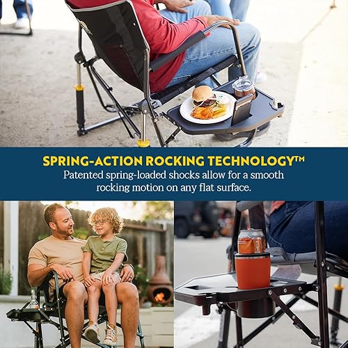 Miniatura 4 de GCI Outdoor Freestyle Rocker XL con mesa auxiliar Silla de campamento Mecedora plegable portátil con reposabrazos sólidos y duraderos, soporte