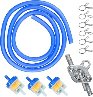 Gas Fuel Line Hose Clamps Fuel Filters with Inline Shut Off Valve Petcock Set for 50cc 70cc 90cc 110cc 125cc 150cc Taotao Coolster Apollo Baja Chinese ATV Moped Scooter Dirt Bike Go Kart Blue