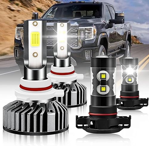 FZPJJNB Compatible con GMC Sierra 1500 2500 3500 (2014-2015) Bombillas LED 9012 de haz altobajo + 5202ps24w bombillas LED antiniebla combinadas,